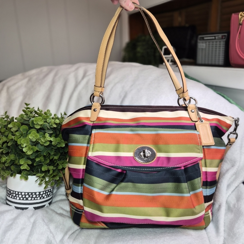 VINTAGE Coach Legacy Large Leah Satin Stripe Tote Bag Multicolor 13312 LNC